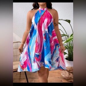 All over Print Halter Neck Backless Dress